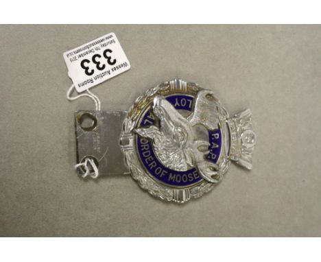 Vintage Chrome &amp; Enamel J R Gaunt car Badge marked "P.A.P Loyal Order of Moose"