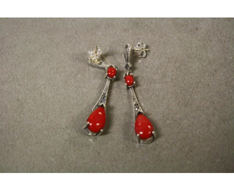 A pair of silver and enamel Art Deco style drop earrings