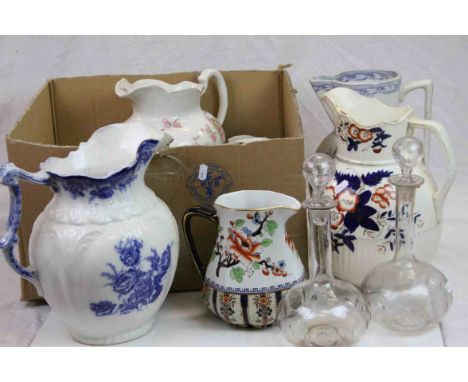 Quantity of ceramic jugs to include Losolware, Keeling &amp; Co graduated ironstone jugs and a quantity of large wash stand j