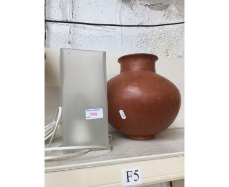 SQUARE GLASS LAMP AND EARTHENWARE POT