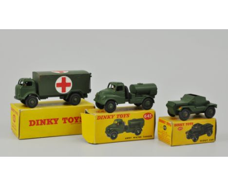 Dinky Toys, 626 military ambulance, olive matt body with red and white cast in crosses, no windows, with driver, in the origi