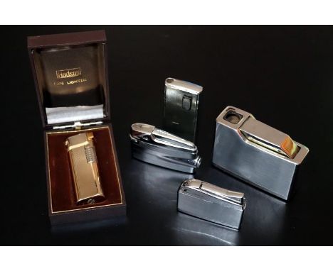 Collection Of 5 Lighters To Include A Boxed Hadson Pipe Lighter, Prince High Jet, Ronson Varaflame, Ronson Varaflame Electron