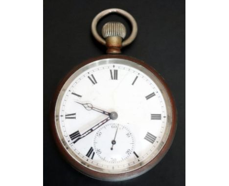 Military Pocket Watch, White Metal Case Engraved With Arrow And C50046 To Back, White Enamel Dial With Roman Numerals, Subsid