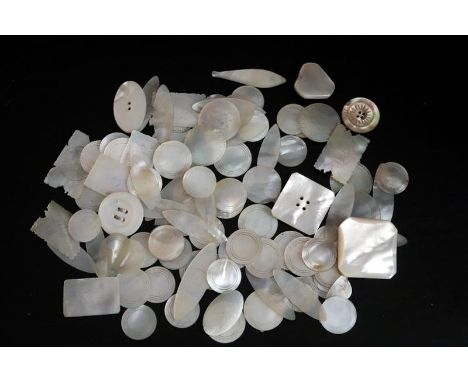 Quantity Of Mother Of Pearl Gaming Tokens And Buttons, Approx 95 In Total, Various Shapes And Designs 