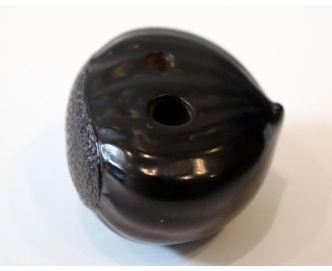 Antique Lacquered Wood Japanese Netsuke, Of Simple Form Depicting A Horse Chestnut 