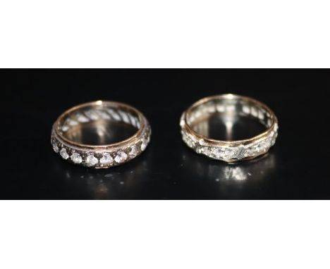 Two 9ct Gold Eternity Rings, Both Set With White Faceted Stones, Fully Hallmarked, Ring Size M & N, Weight 6 Grams 