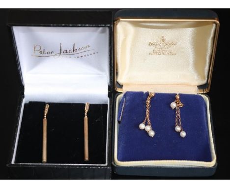 Two Pairs Of Ladies 9ct Gold Earrings, One Pair set With Pearl Drops 