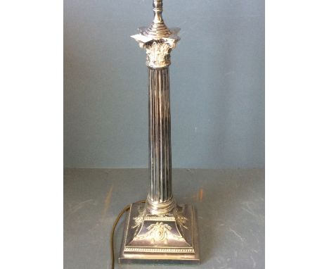Silver plated Corinthian column table lamp