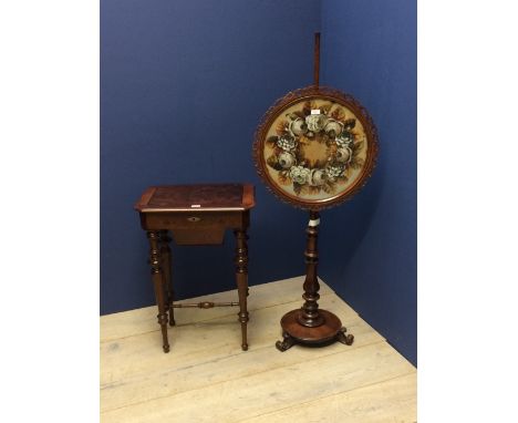 Victorian fire screen with tapestry panel & Edwardian work table (no key)