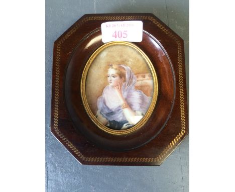 Late C19th School, portrait miniature of a 'Lady with Eastern headdress', watercolour