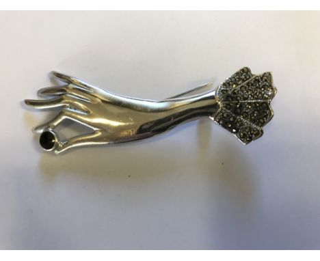 Silver and marcasite brooch in the Art Deco style of a Lady's hand