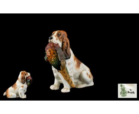 Royal Doulton - Early Hand Painted Porcelain Dog Figure ' Cocker Spaniel ' with Pheasant. Model No 714, HN1028. Issued 1931 -