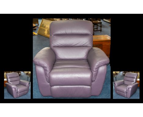 Modern Mauve Leather Recliner Chair, manual recline. 41 by 48 inches.