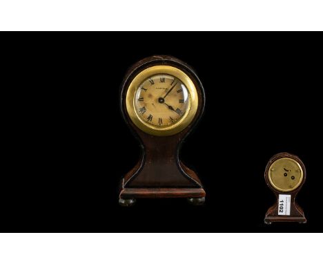 Ansonia Balloon Case Mantle Clock of miniature form, Roman Numerals, key wind. A/F. height 5 inches.