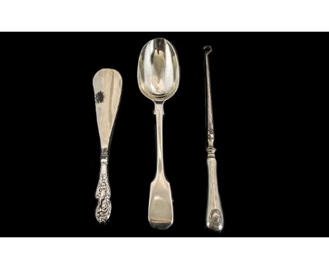 A Small Collection of Silver comprising a Large Silver Serving Spoon dated 1884 London, Makers mark GA -Chawner &amp; Co (Geo