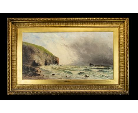 T. S Croxford Original On Canvas 'Trebarwith' Framed 19th Century Seascape Housed in broad gilt swept frame, signed lower lef