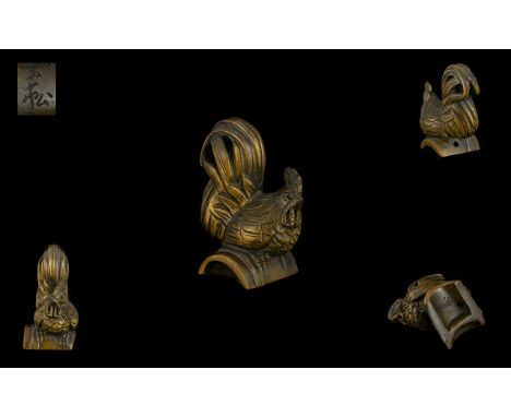 Japanese Early 20thC Carved Boxwood Netsuke Of A Cockerel In A Standing Position. Signed To Underside Of Figure,  All Aspects