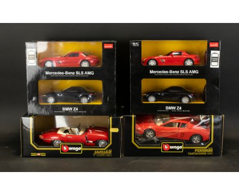 A Collection of Boxed Model Cars to include Rastar BMW Z4 Mercedex Benz SLA AMG x2  and BMW Z$, Burago Jaguar E Coupe 1961 an