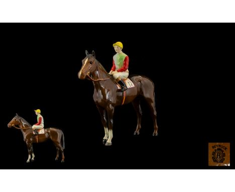 Beswick Hand Painted Racehorse and Jockey Figure Racehorse, No 12 on Saddlecloth. Designer A. Gredington. Model No 1862. Issu