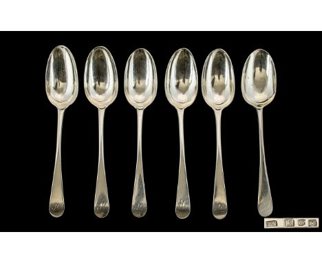 George III - Rare Scottish Sterling Silver Matched Set of Six Large Table Spoons. Maker James Hewitt. Hallmark Edinburgh 1782