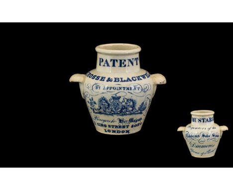 19th Century Advertising Interest A Rare Crosse &amp; Blackwell Mustard Pot Bearing the  inscription '11 King Street Soho Lon
