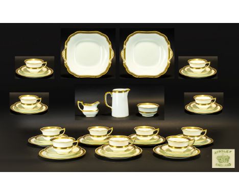 Aynsley Creamy White and Gold Elegant Part Teaset - set includes, 12 side plates, 12 cups and 12 saucers, 2 sandwich / cake p