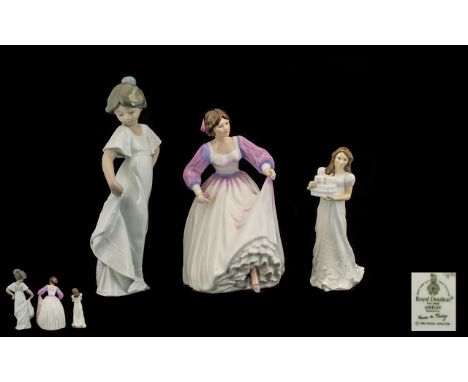 A Collection of Three Porcelain Figures, to include Royal Doulton, and Nao.  Royal Doulton 'Ashley' HN3420, dated 1992, an el