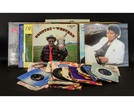 RECORDS. Box full of records to include LPs and Singles, Michael Jackson Thriller, Shirley Bassey Elaine Paige and many more,