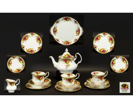Royal Albert 'Old Country Roses' Tea Set. 18 piece set, comprising tea pot, cups, side plates, saucers and cake plate,   plea