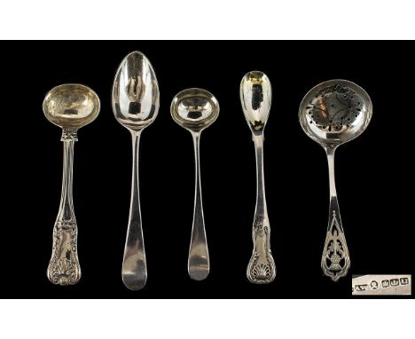 Excellent Collection of Antique British Silver Spoons ( 5 ) In Total. Various Hallmarks. Comprises 1/ William IV Scottish Sil