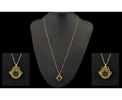 9ct Gold Compass / Pendant with Attached 9ct Gold Long Chain. c.1920's. The Compass Hallmarked for Chester 1925. And Chain Al