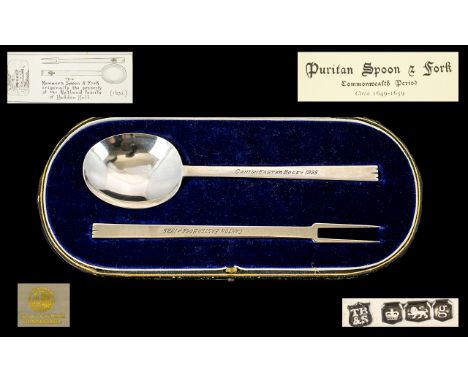 Sterling Silver Reproduction Puritan Spoons &amp; Fork - Called Manners Spoon &amp; Fork From the Commonwealth Period. c.1649