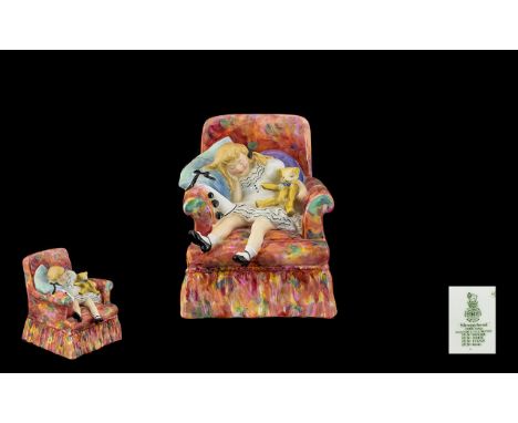 Royal Doulton - Rare Hand Painted ' Sleepy Head ' Orange, Blue and White Colour way. HN2114. Designer M. Davies. Issued 1953 