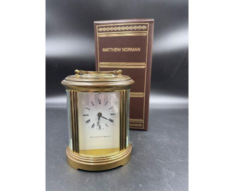 20th Century Matthew Norman of London brass carriage clock in box, working order and with original paperwork.