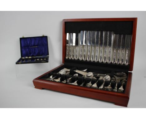 A 20th Century cased canteen of cutlery, the knifes blades marked "R&amp;D Ltd , Sheffield" , good condition, together with a