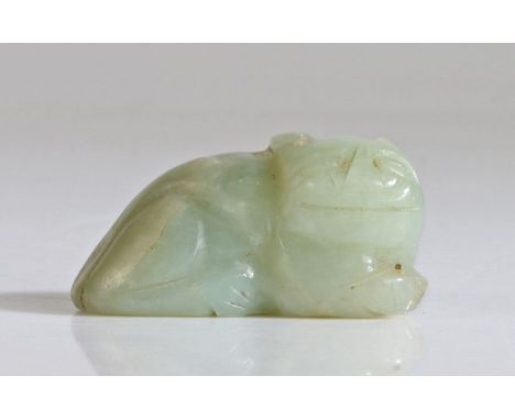Chinese jade mythical beast, Qing Dynasty, Kuang Hsu, (1875 - 1908) carved as a crouching beast, 5.1cm long, 2.5cm highUK Pri