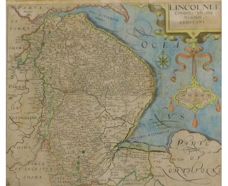 Christophorus Saxton/William Kip. Lincolnshire - map, coloured etching, number 26, 31.5cm x 36.5cm.