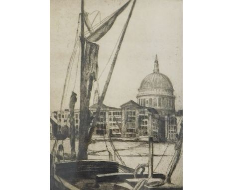 20thC British School. St.Paul's from the Thames, etching, 24cm x 17.5cm.