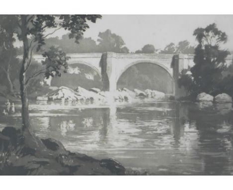 Bernard Eyre Walker (1886-1972). River scene, artist signed etching, 27cm x 37cm.