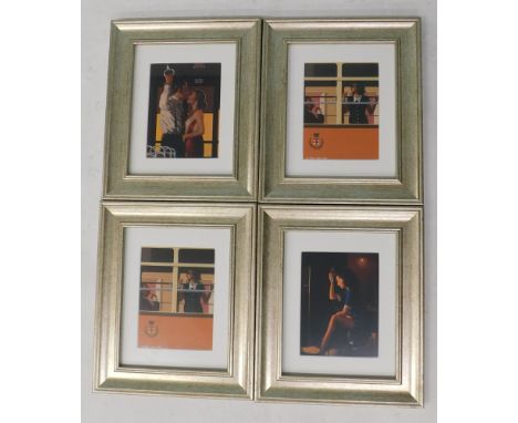 Manner of Edward Hopper. Figures on a train, coloured print, 17cm x 13cm and three others (4).