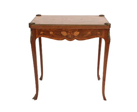 A Late 19th Century French Kingwood, Rosewood and Marquetry-Inlaid Card Table, in Louis XV style, the quarter-veneered brass-