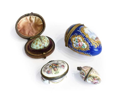 A South Staffordshire Gilt Metal Mounted Enamel Small Box, circa 1780, in the form of an egg, decorated with brown mottling o