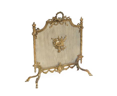 A 20th Century French Gilt Metal Firescreen, in Louis XV style, the single mesh guard surmounted by acanthus leaves, the hand