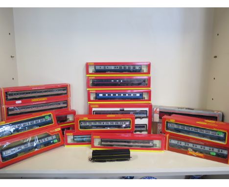 Twenty model railway carriages, mainly Hornby and two Lima, mess carriage and breakdown train, and a power unit, un-boxed, we