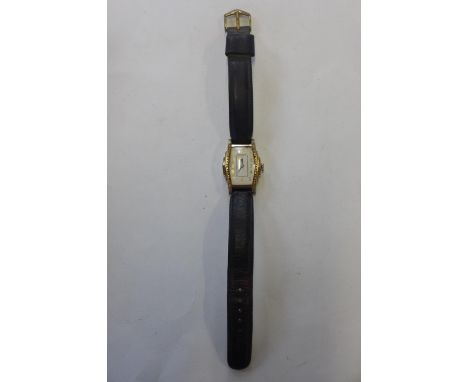 A Bulova gilt and stainless steel manual wind Art Deco style wristwatch, 23mm wide, not running 