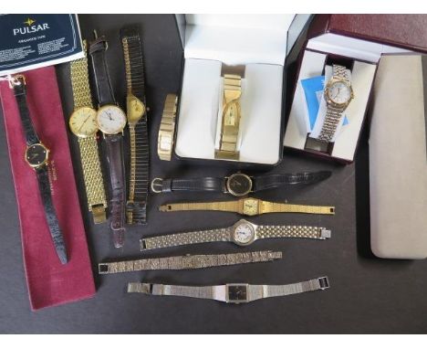 A collection of eight ladies quartz wrist watches including Raymond Weil, Pulsar, Rotary etc, three men's quartz watches incl