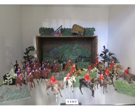 A collection of Britains Hunting lead figures and trees and hedges also lead lancers by Johillco 