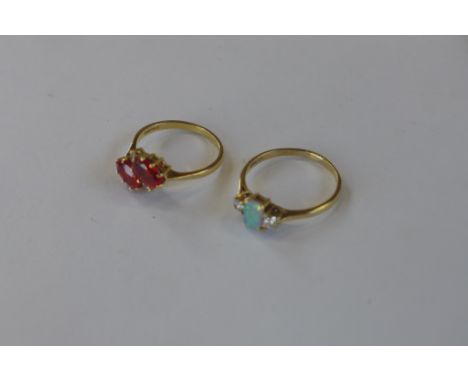 Two 18ct hallmarked gold rings, each with small diamonds, approx 5 grams, sizes M and P, minor wear, both generally good 