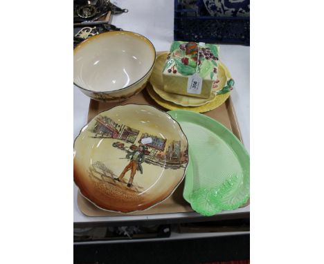 A tray of Royal Doulton series ware bowls, Carlton ware dish, Staffordshire pot etc 
