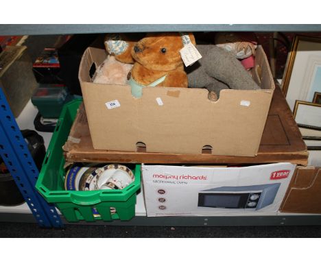 Three boxes of books, tea china, teddy bears etc.